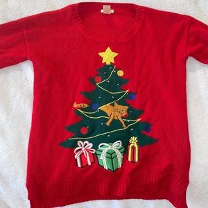 Light up Christmas sweater with Christmas tree cat and knit designs